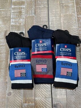 Chaps Men's Casual Socks in Navy and Black with Flag Accent- 9 pair- NWT